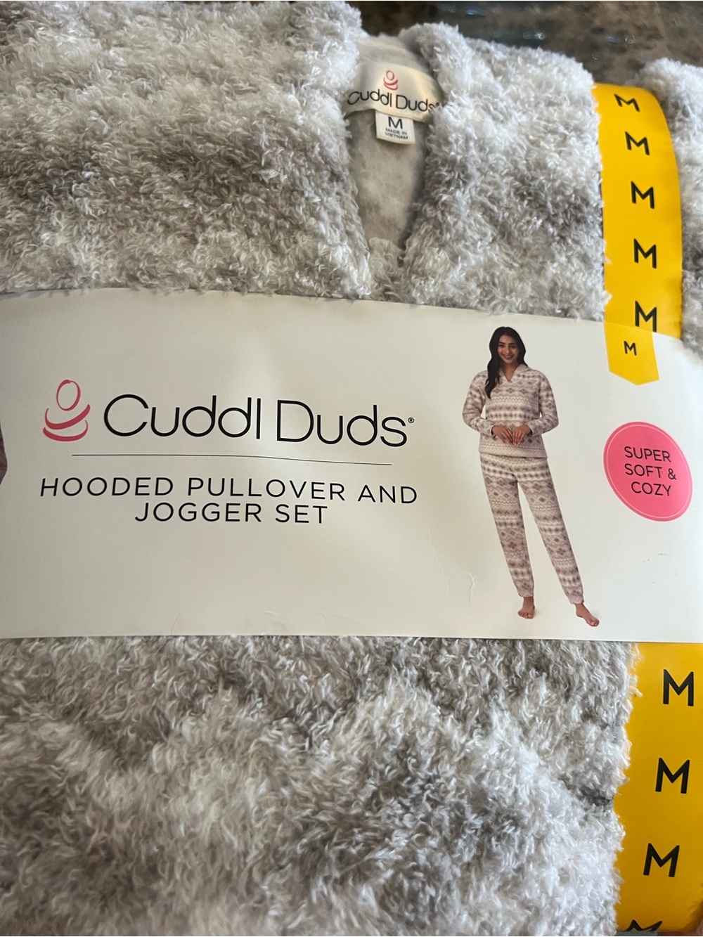 Cuddl Duds Hooded Pullover & Jogger Set - Light Gray Plush